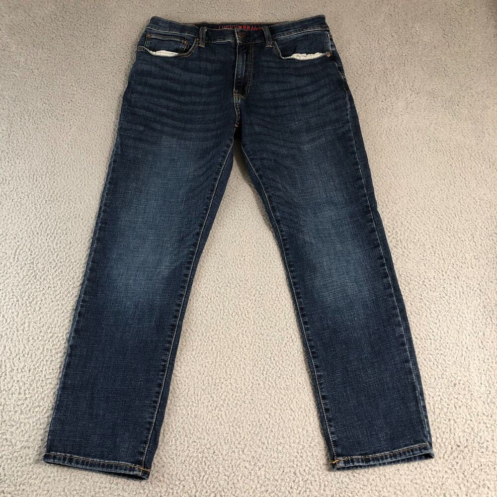 Lucky Brand 121 Slim Straight Jeans Mens 32x30 Blue Denim Dark Wash Casual Pants